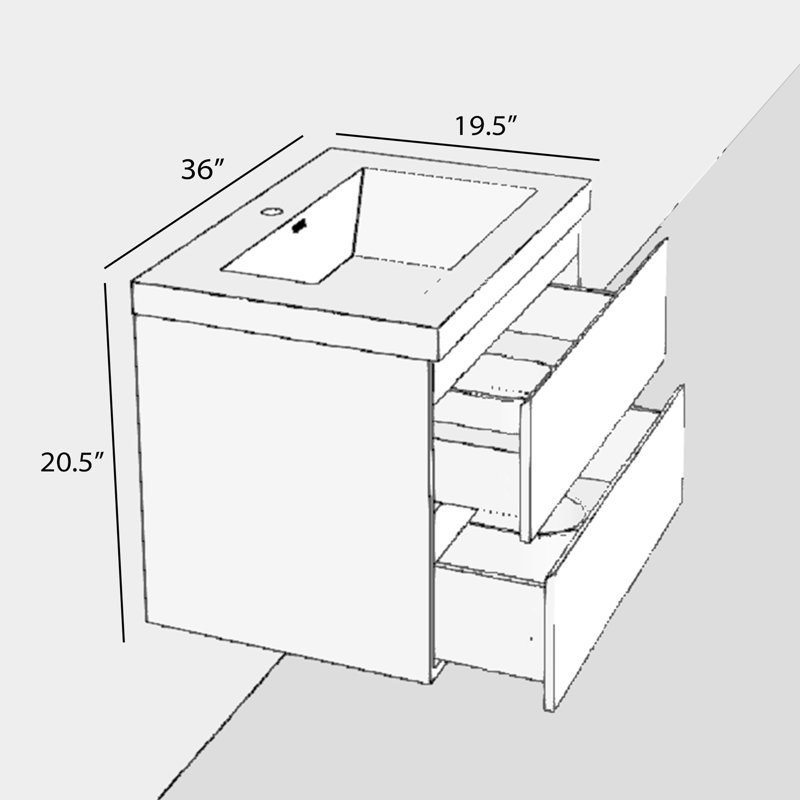 Latitude Run® 36'' Wall Mounted Single Bathroom Vanity with Resin Top